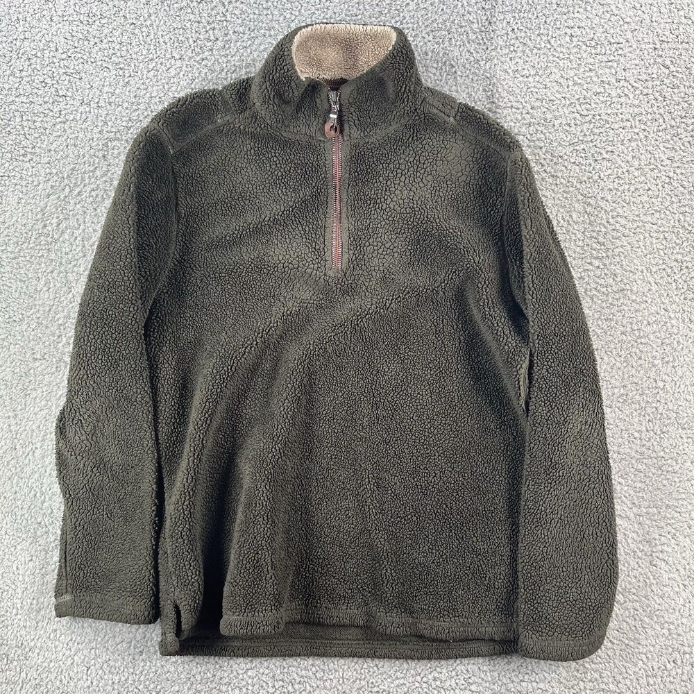 True Grit Sherpa Pullover Men Small S Brown Fleece Quarter Zip Mock Neck Sweater
